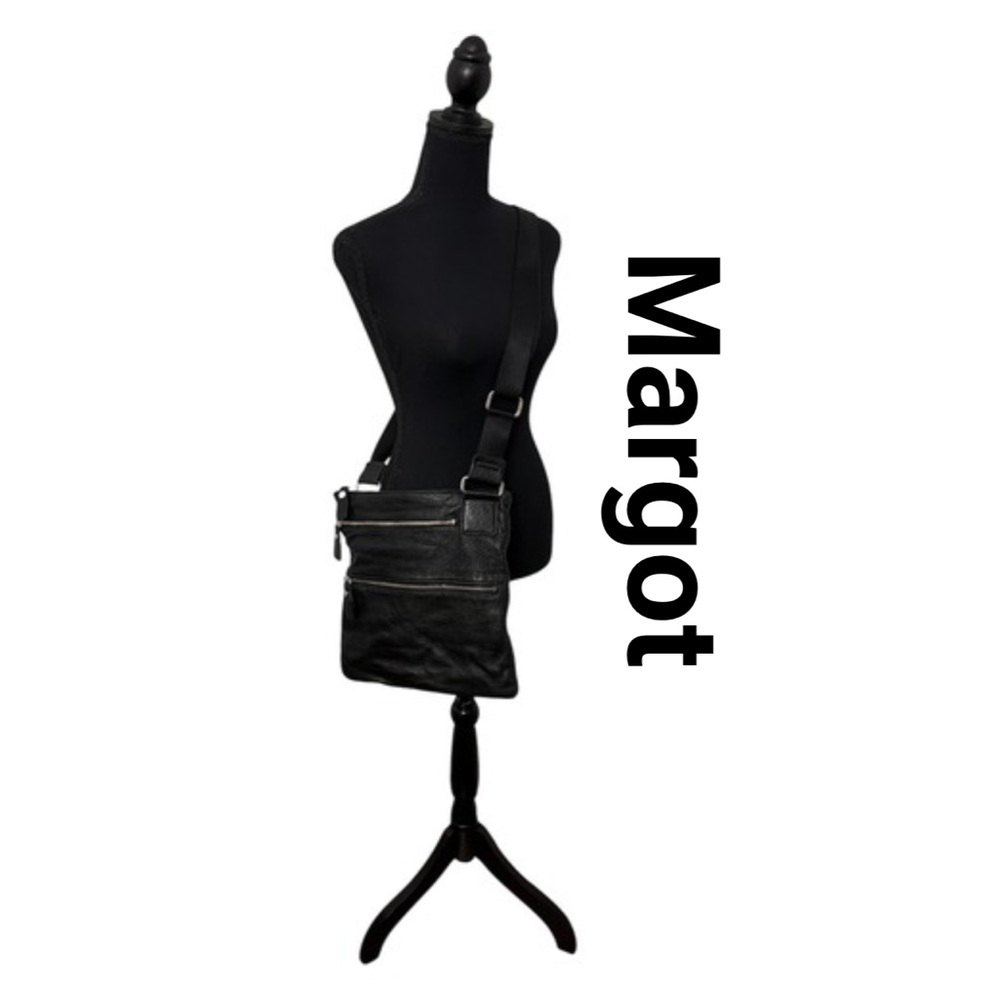Margot Soft Leather Crossbody Black Moto Satchel Bag  Adjustable Strap GUC